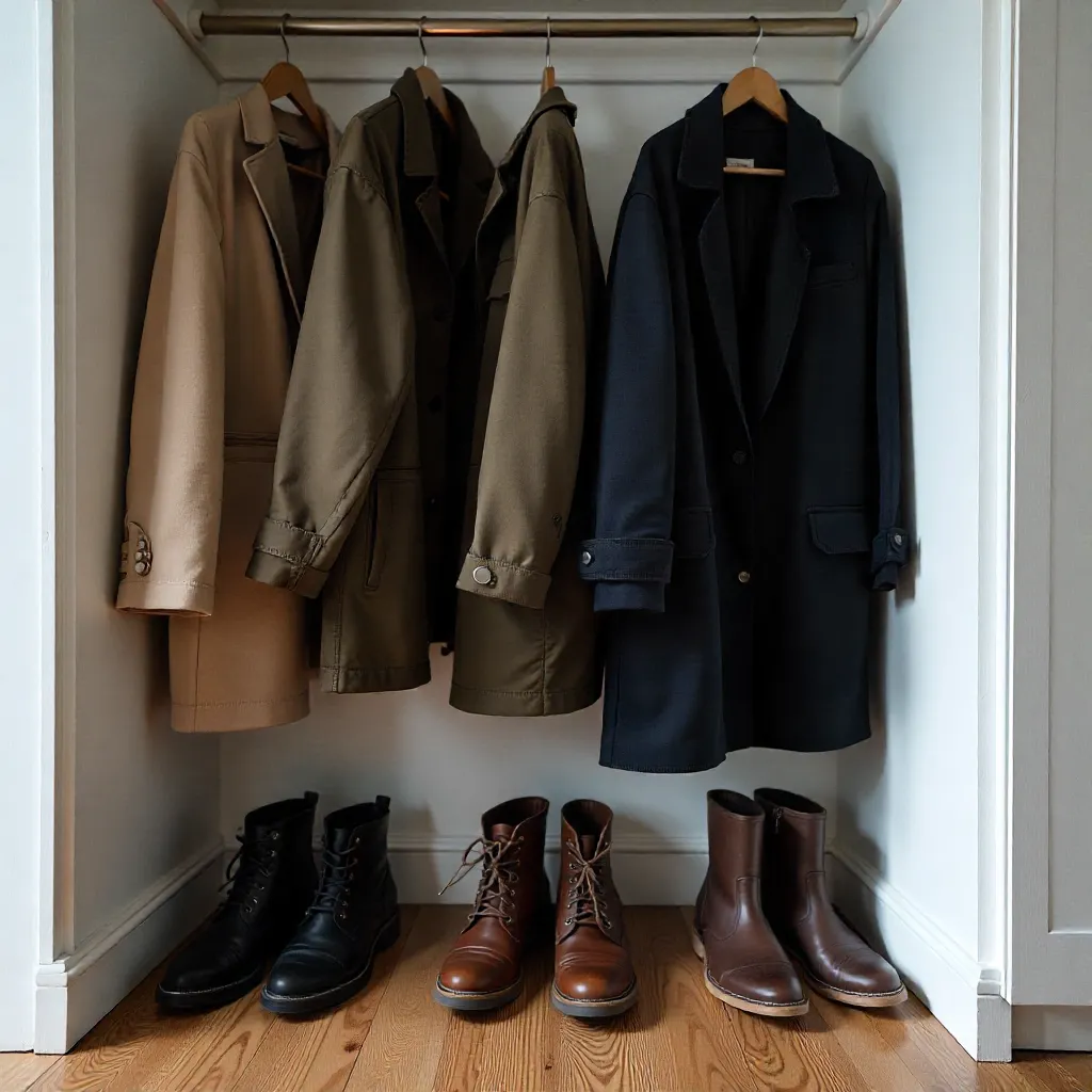 Organiserad garderob med hängare